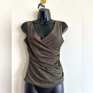 Vintage Y2K KIKIT Metallic Ruched Surplice Tank Top USA Sz S 2000s Glam